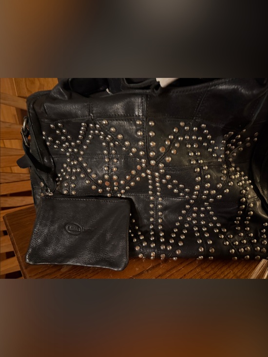 American Leather Co. Handbags - Studded Black Leather Tote Bag with Wristlet